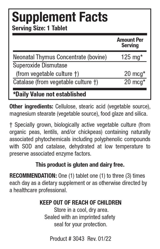 Cytozyme THY tablets close-up showing daily dosing and product form.