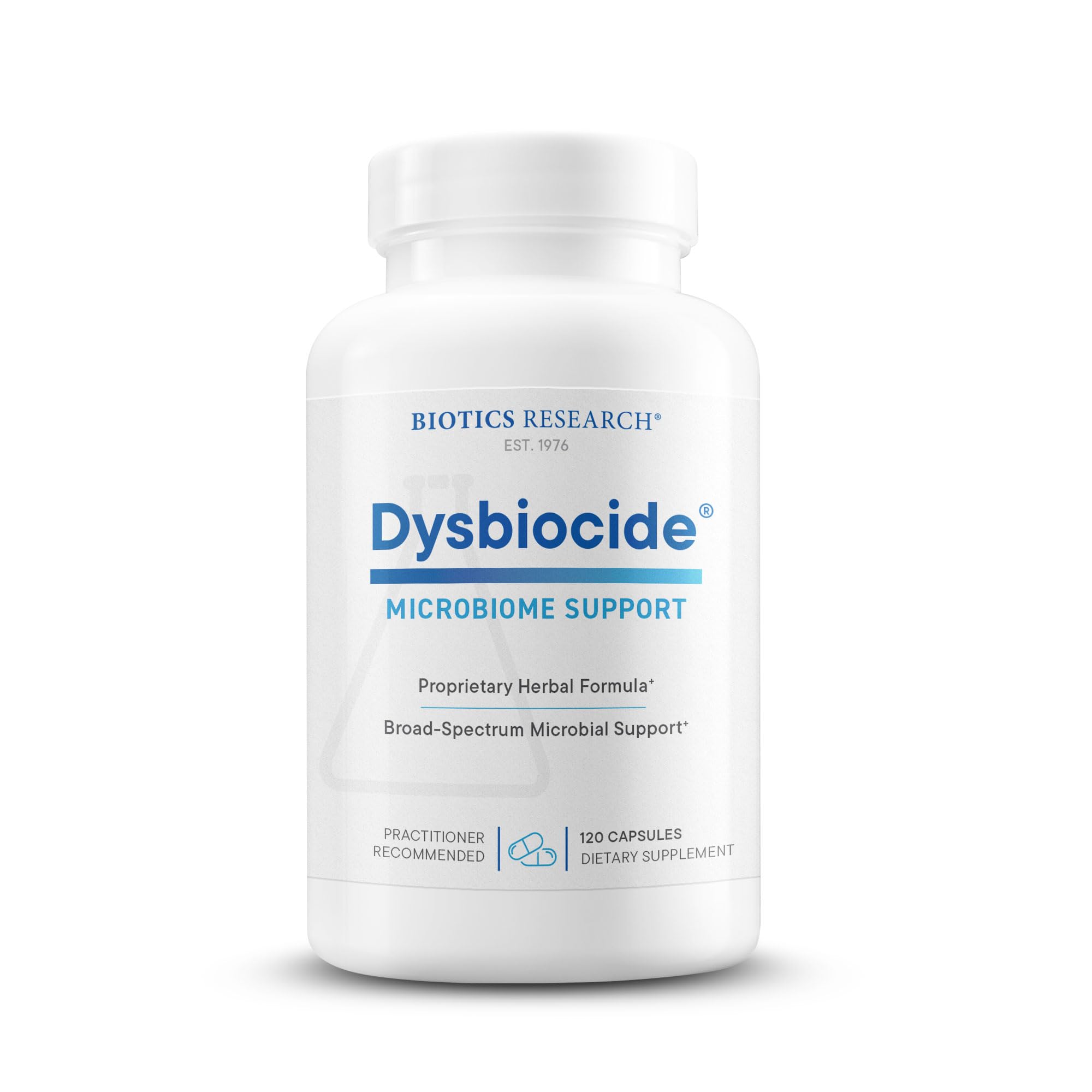 Biotics Research Dysbiocide bottle label highlighting gut healing support
