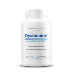 Biotics Research Dysbiocide bottle label highlighting gut healing support