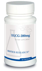 Biotics Research EGCG 200 mg bottle highlighting antioxidant-rich green tea extract.