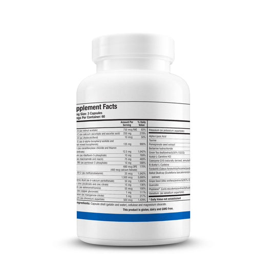 GlucoResolve bottle being poured illustrates convenient daily use for metabolic support.