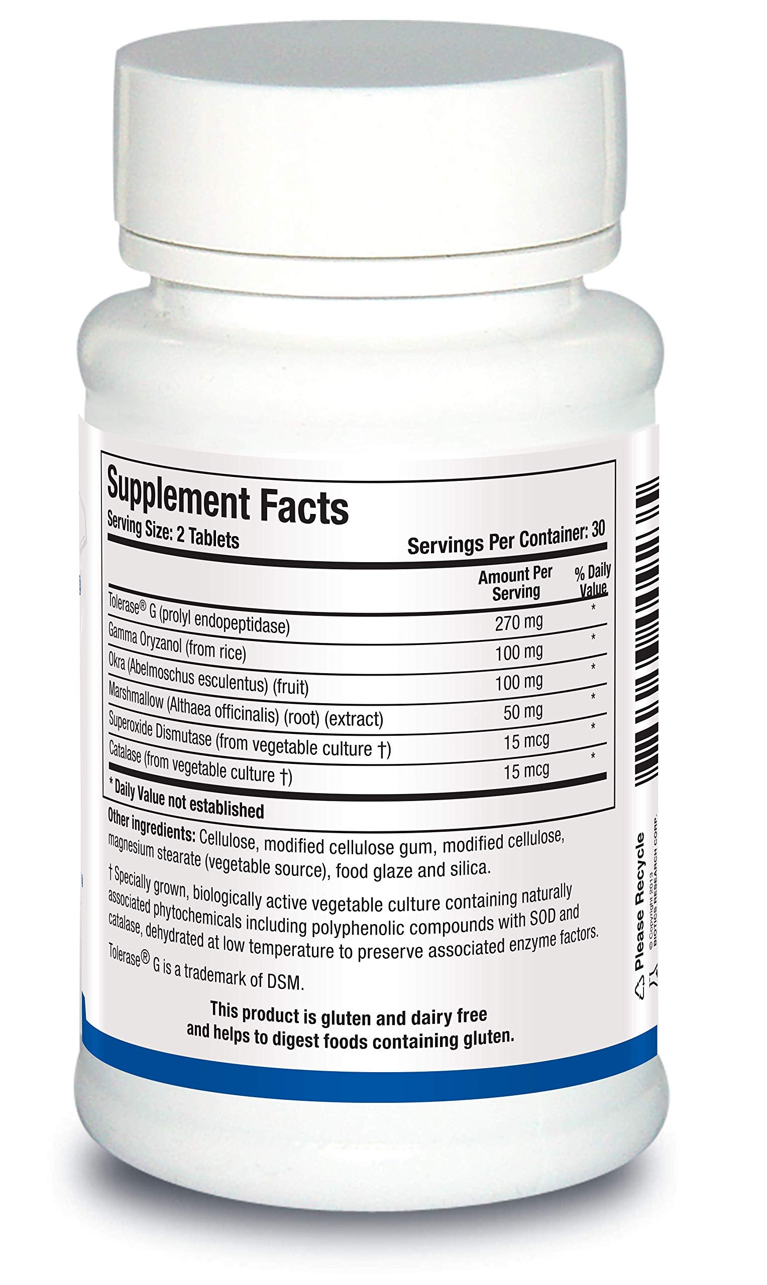 Biotics Research Gluterase label and ingredients panel emphasizing enzyme blend and gluten digestion support.