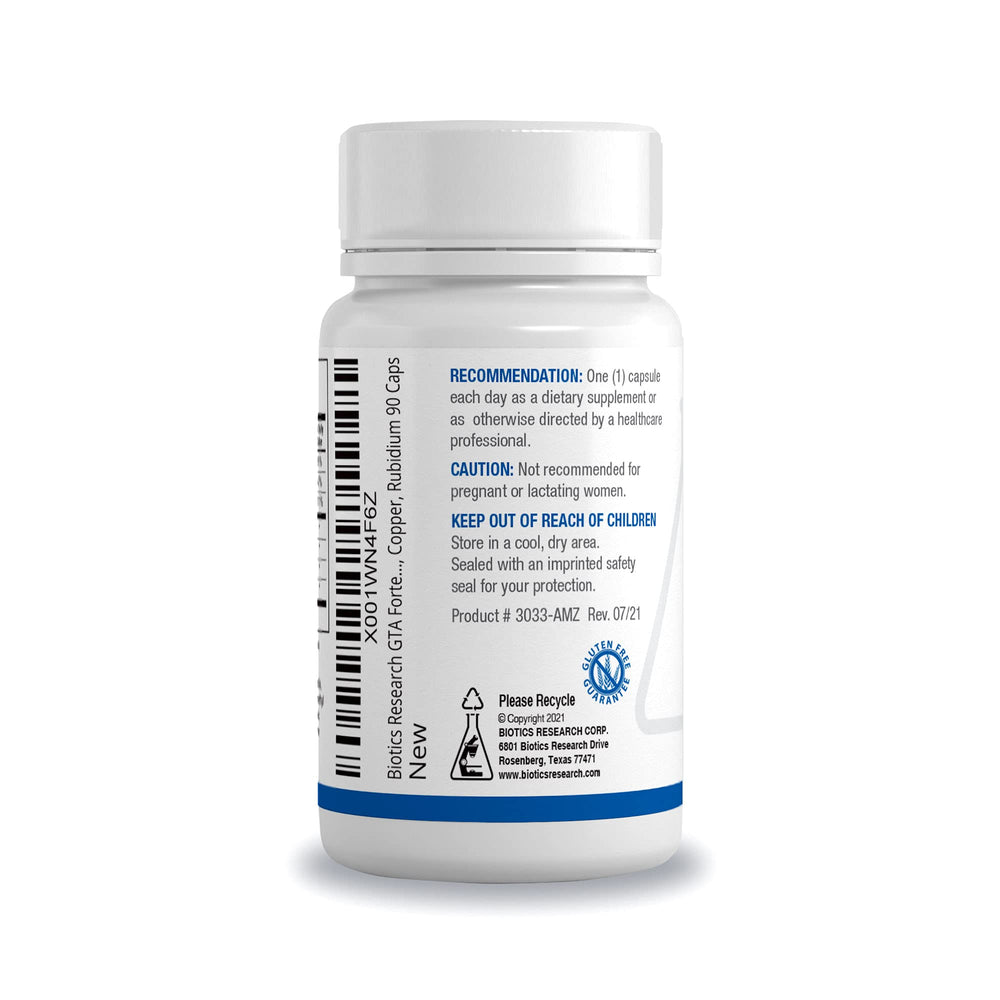 GTA-Forte label closeup reveals porcine glandular blend and minerals