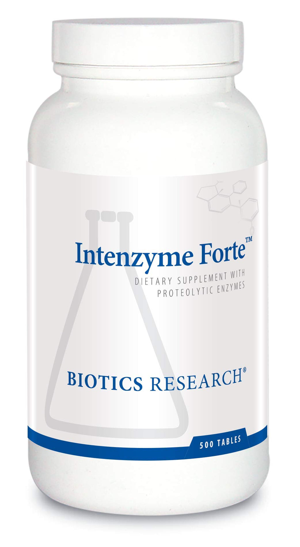 Biotics Research Intenzyme Forte bottle front view showing protein digestion support.