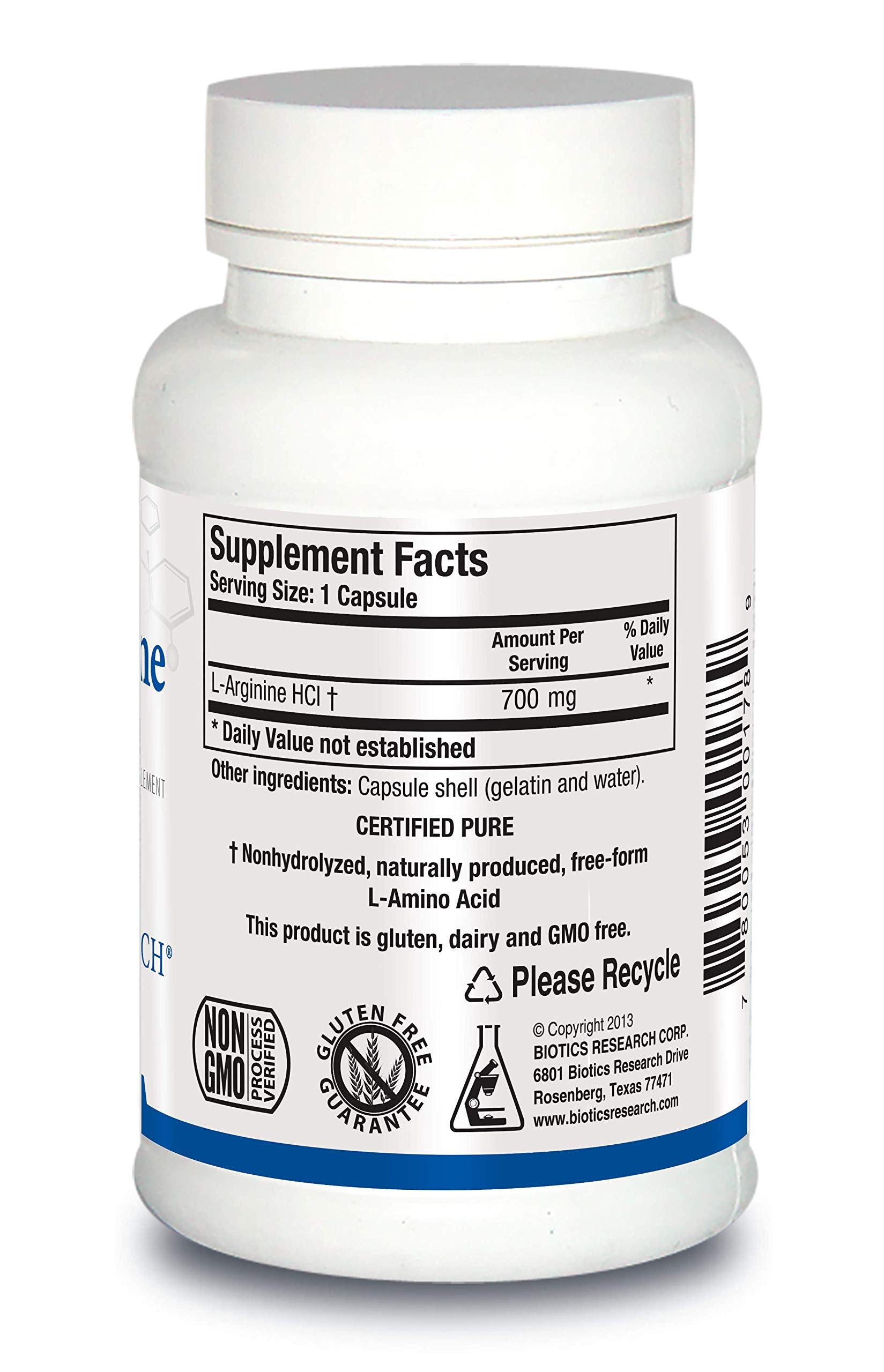 Biotics Research L-Arginine capsules close-up highlighting capsule texture for easy daily intake.