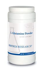 Biotics Research L-Glutamine Powder bottle pours to support gut lining and daily wellness