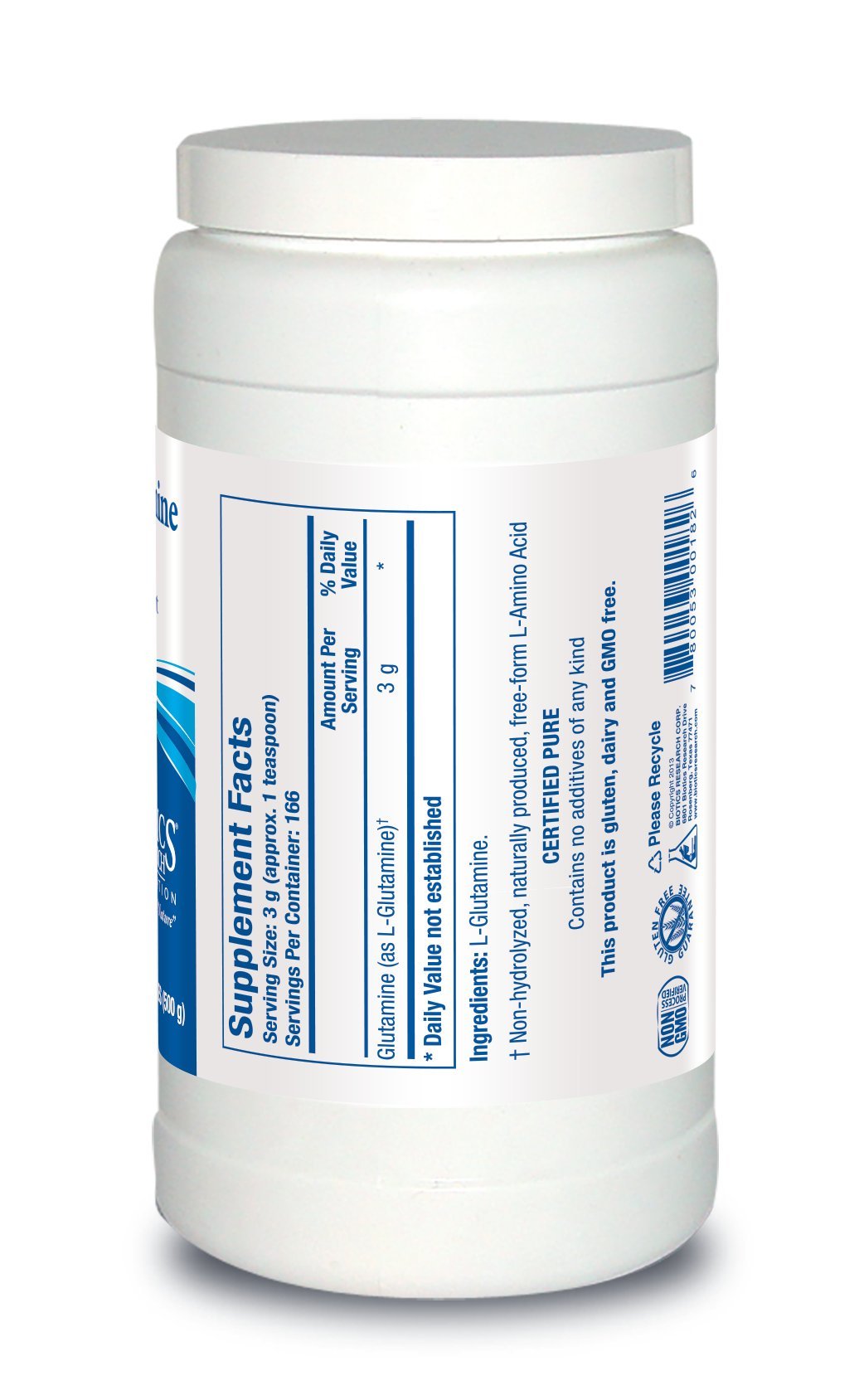 Biotics Research L-Glutamine Powder scoop shows precise measurement for lean muscle support