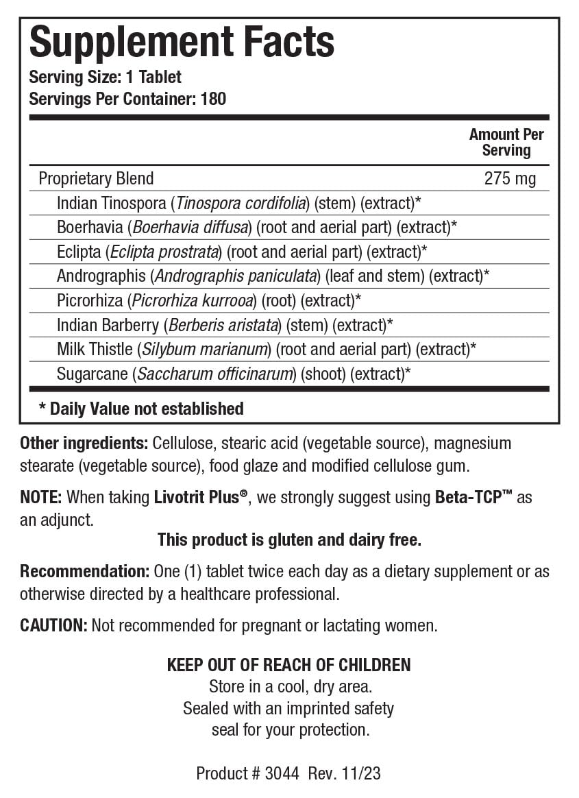 BIOTICS RESEARCH Livotrit Plus bottle cap emphasizing secure packaging for quality.