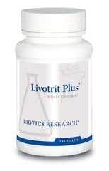 BIOTICS RESEARCH Livotrit Plus bottle label highlighting liver support and detox potential.
