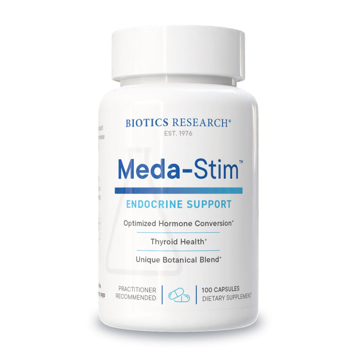 Biotics Research Meda-Stim endocrine support bottle promotes balanced thyroid function.