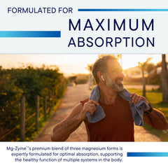 Mg-Zyme bottle label showing chelated magnesium glycinate, gluconate, and aspartate.