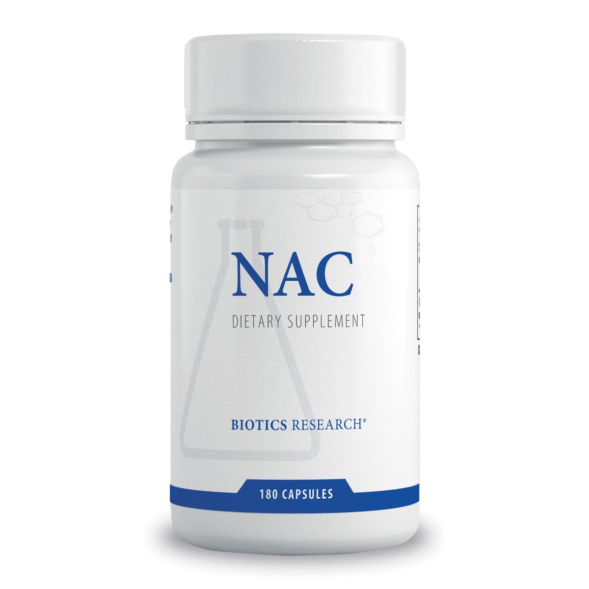 BIOTICS RESEARCH NAC bottle front with capsules highlighting glutathione support.