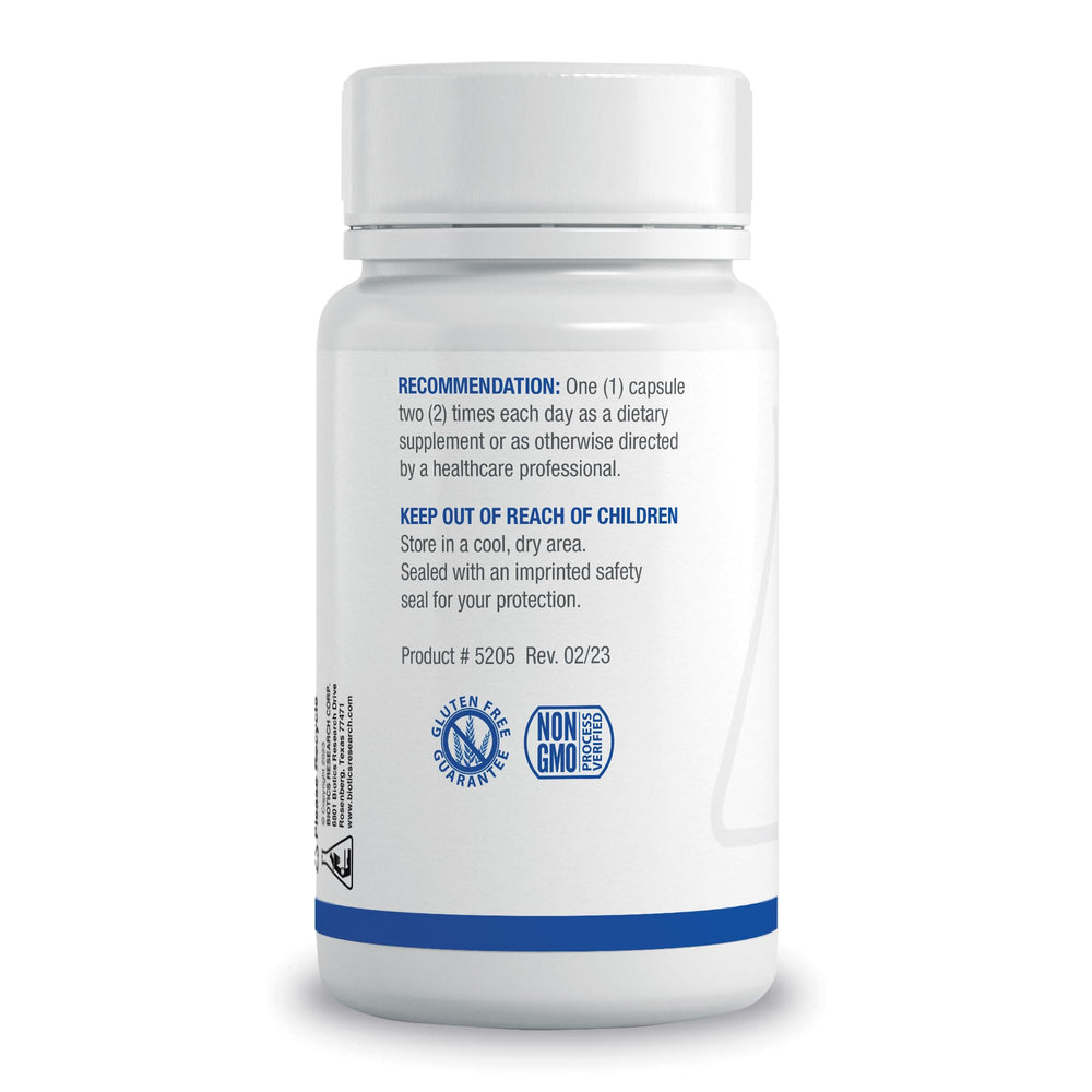 Biotics NAC capsules close-up showing 500 mg serving for detox support.