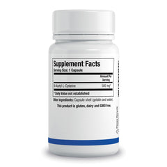 Biotics NAC label detail emphasizing mucolytic action for lung health.