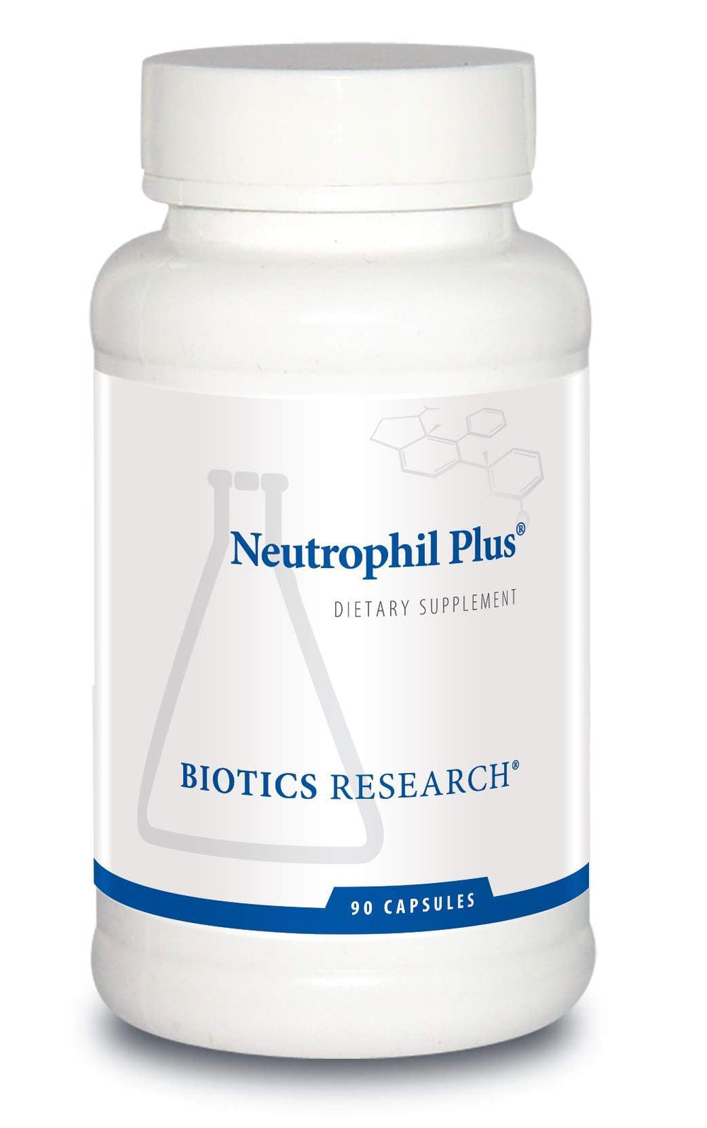 Biotics Research Neutrophil Plus bottle closeup emphasizing immune support ingredients