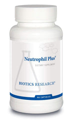 Biotics Research Neutrophil Plus bottle closeup emphasizing immune support ingredients