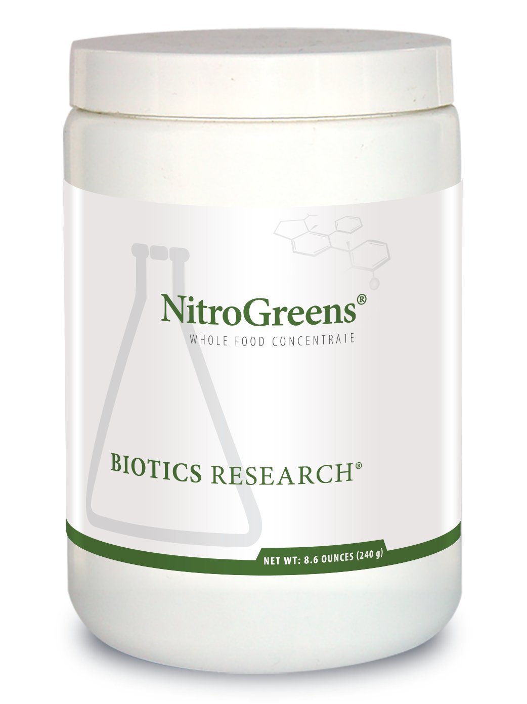 BIOTICS RESEARCH NitroGreens powder bottle front for daily antioxidant support