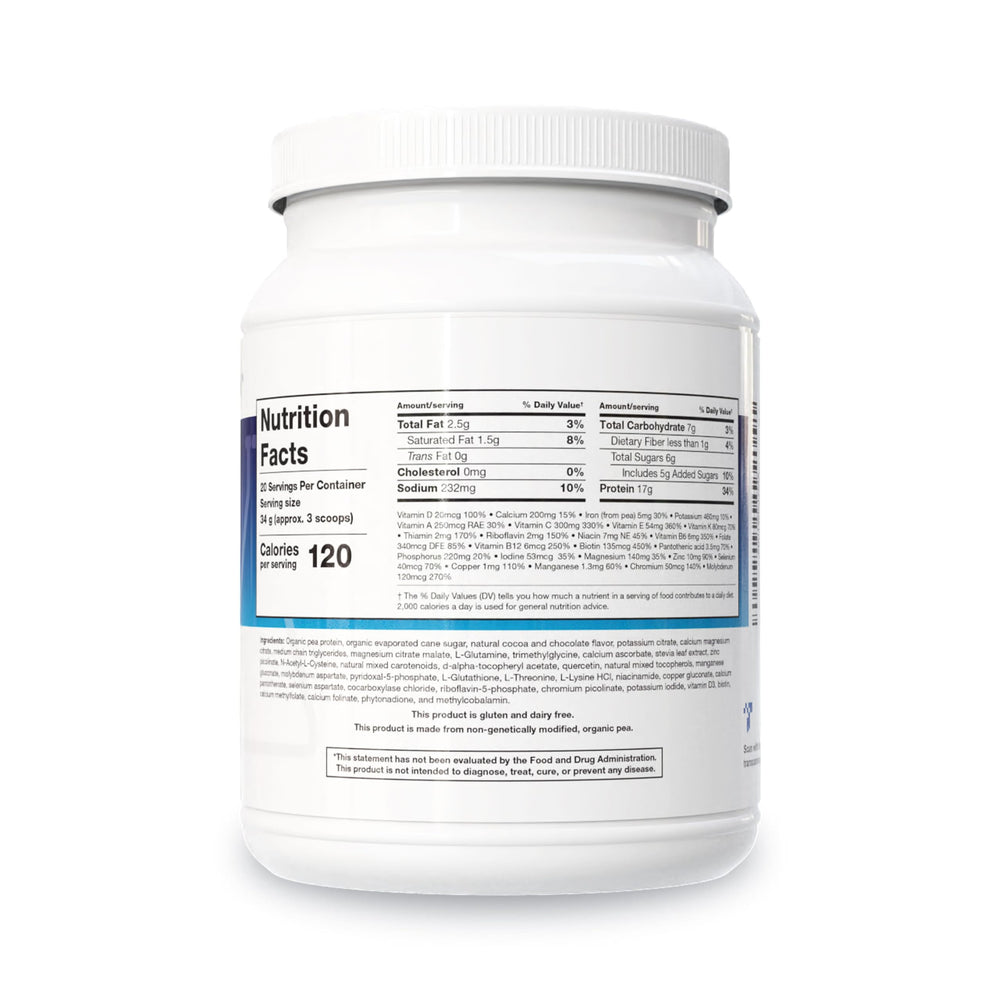 NutriClear Chocolate powder poured into a glass for detox support.