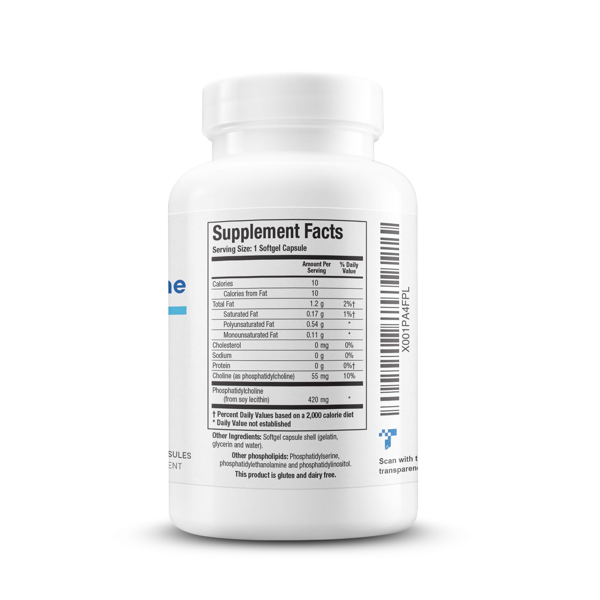 Biotics Research phosphatidylcholine capsules close-up, emphasizing high-quality capsules and dosage.