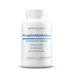 Biotics Research phosphatidylcholine softgels bottle labeled 420 mg, supporting cognitive health.