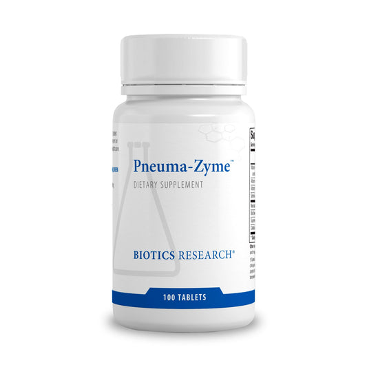 Biotics Research Pneuma-Zyme tablets bottle for respiratory support and lung health