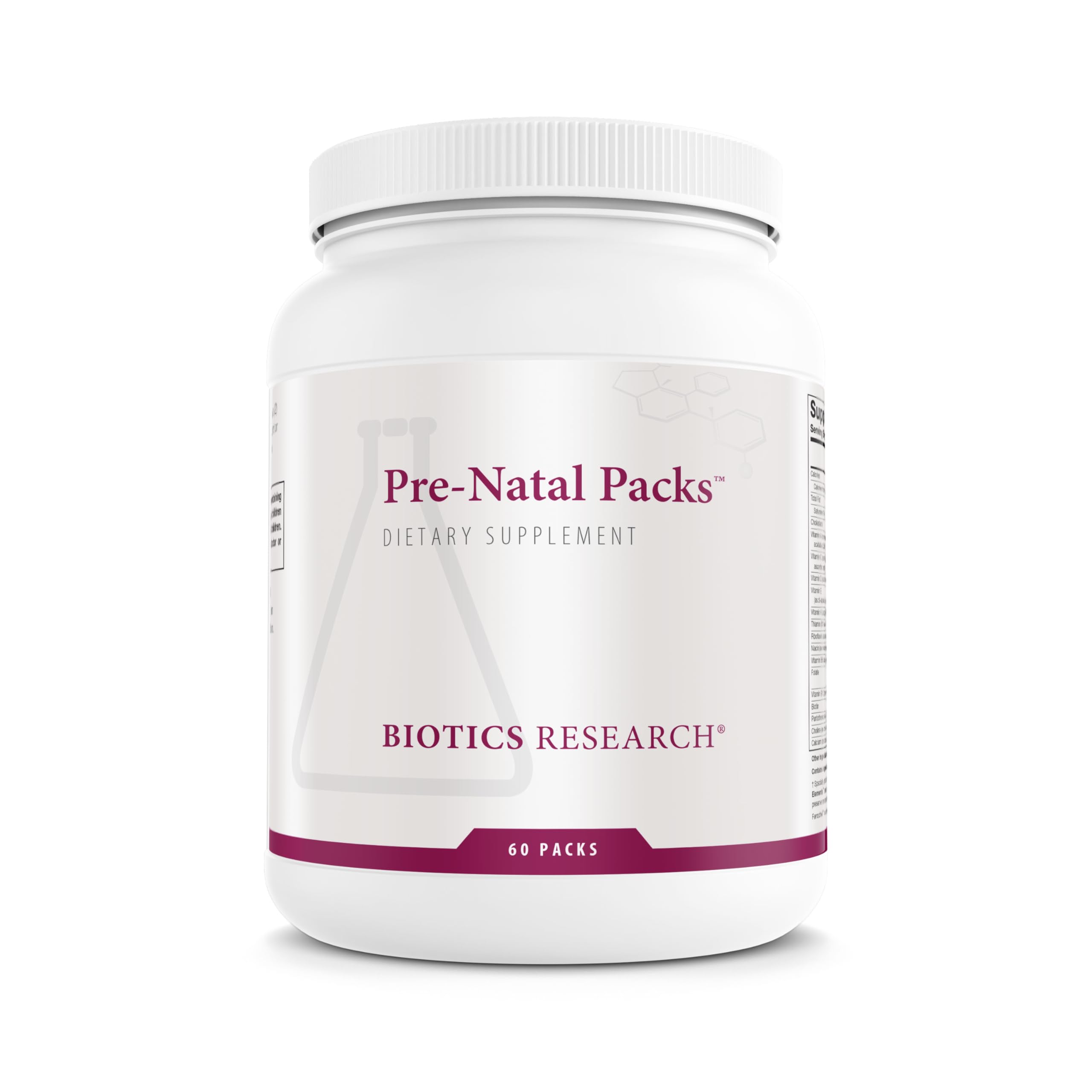 Biotics Research Pre-Natal Packs bottle front shows comprehensive prenatal nourishment.