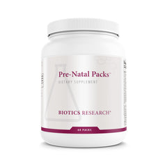 Biotics Research Pre-Natal Packs bottle front shows comprehensive prenatal nourishment.