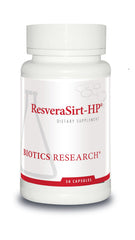 Biotics Research ResveraSirt HP bottle front highlighting cardiovascular support benefits.
