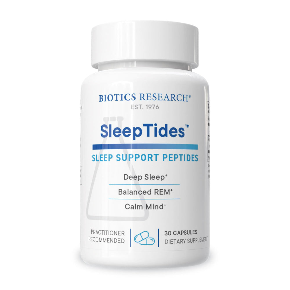 BIOTICS RESEARCH SleepTides bottle demonstrates deep sleep support.