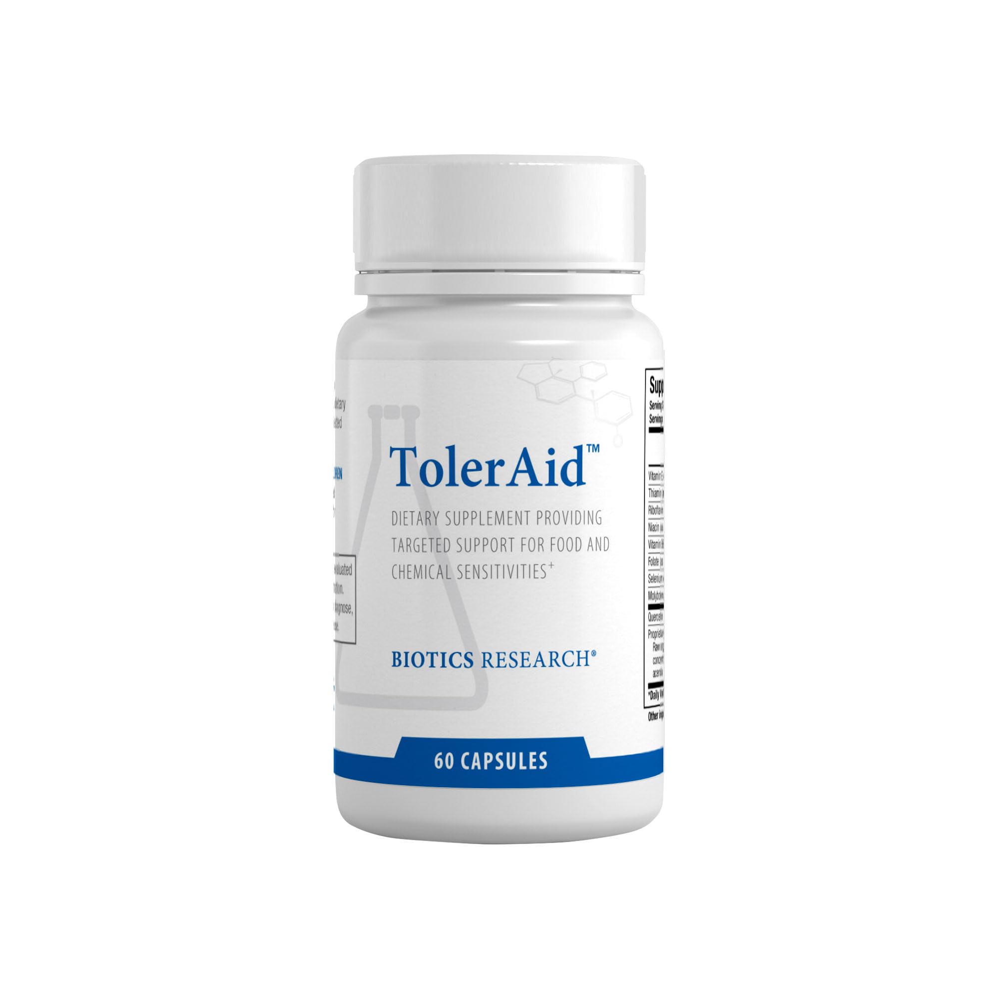 Biotics Research TolerAid bottle with label, suggesting support for sulfite processing.