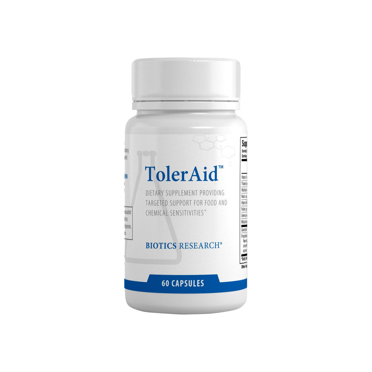Biotics Research TolerAid bottle with label, suggesting support for sulfite processing.