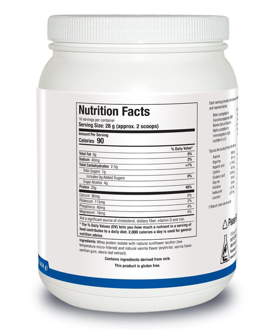BIOTICS RESEARCH Whey Protein Isolate Vanilla pour demonstrates smooth texture for quick shakes.