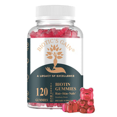 BioticsGain biotin gummies bottle front with 10000 mcg for daily support