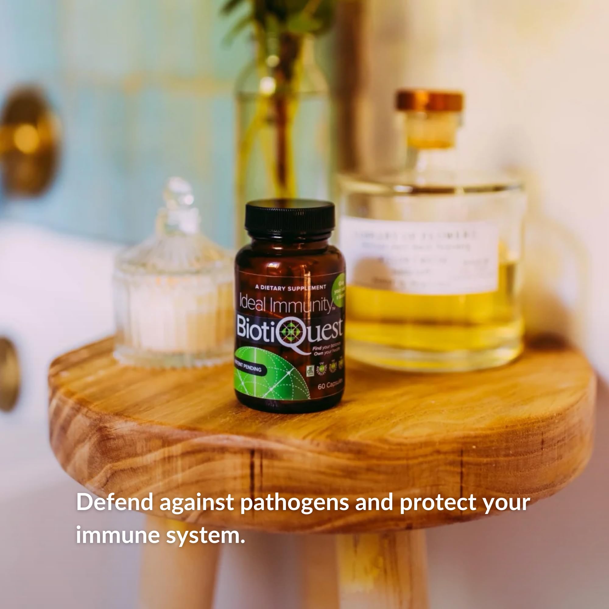BiotiQuest Ideal Immunity label back lists gluten-free and non-GMO details.