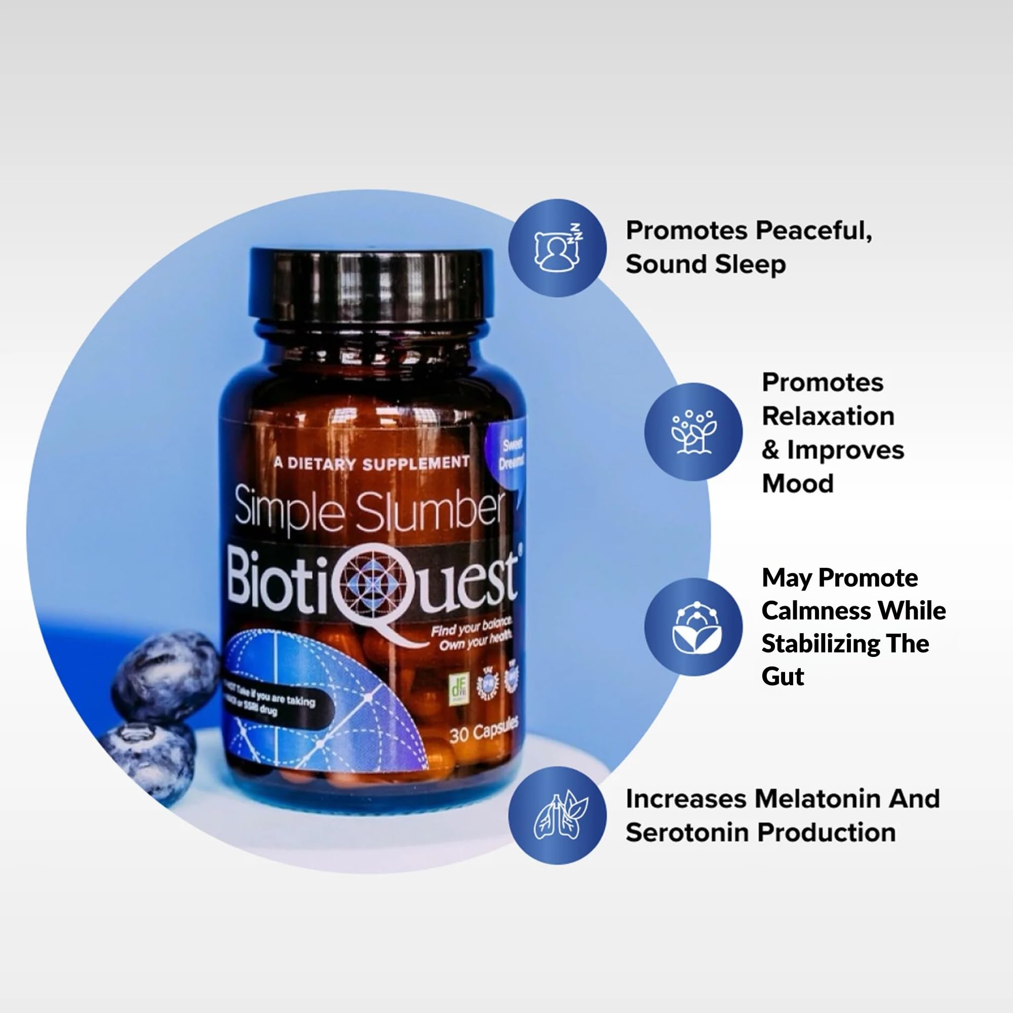 Simple Slumber capsules close up highlighting 18B CFU potency