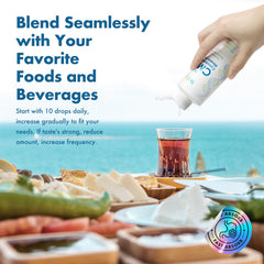 BioTrace Dead Sea Mineral Drops dosing illustration supporting the 10 drops initial and gradual increase.