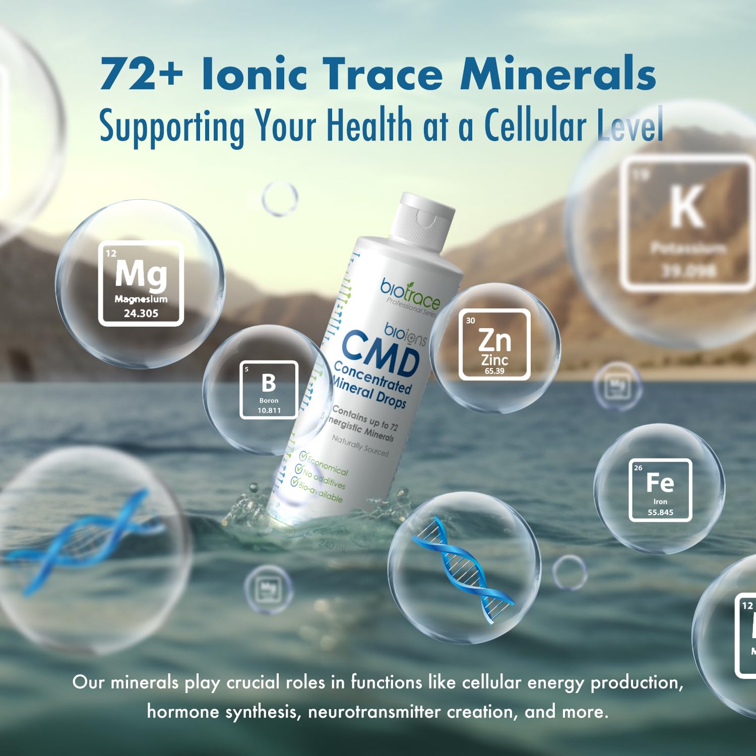 BioTrace Dead Sea Mineral Drops dropper used to measure precise drops for personalized dosing.