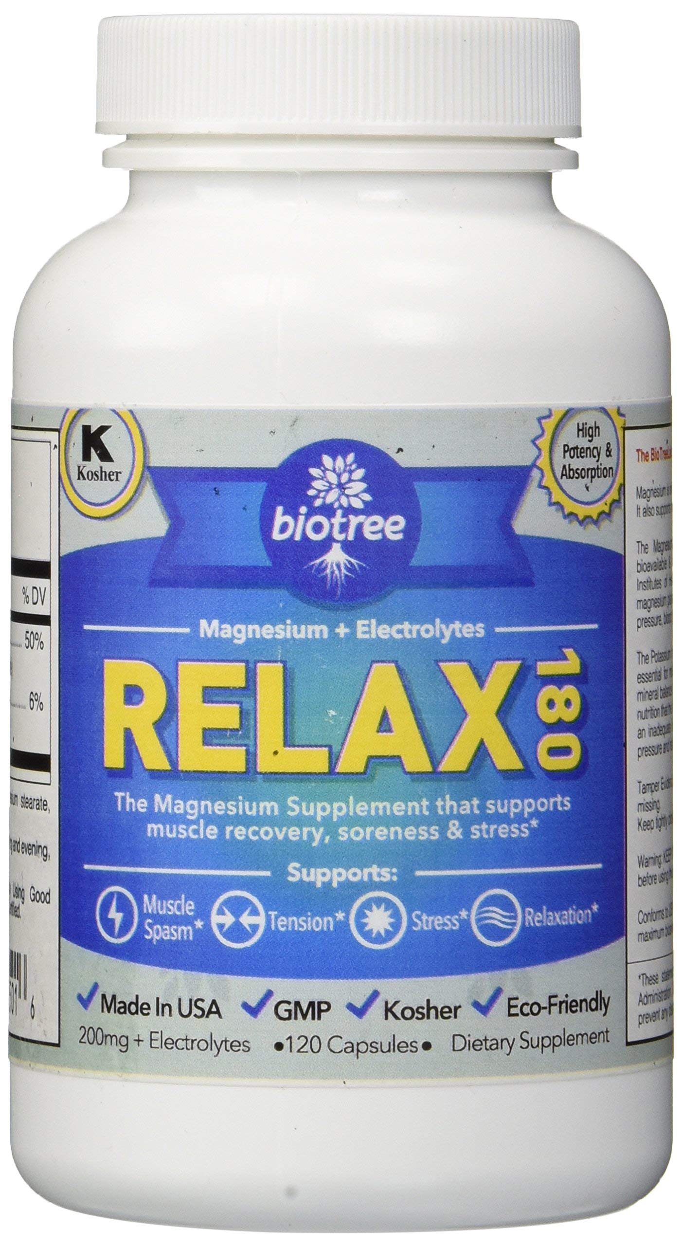 BioTree Labs Relax 180 pack 120 front, ideal for on-the-go electrolyte support and muscle comfort.
