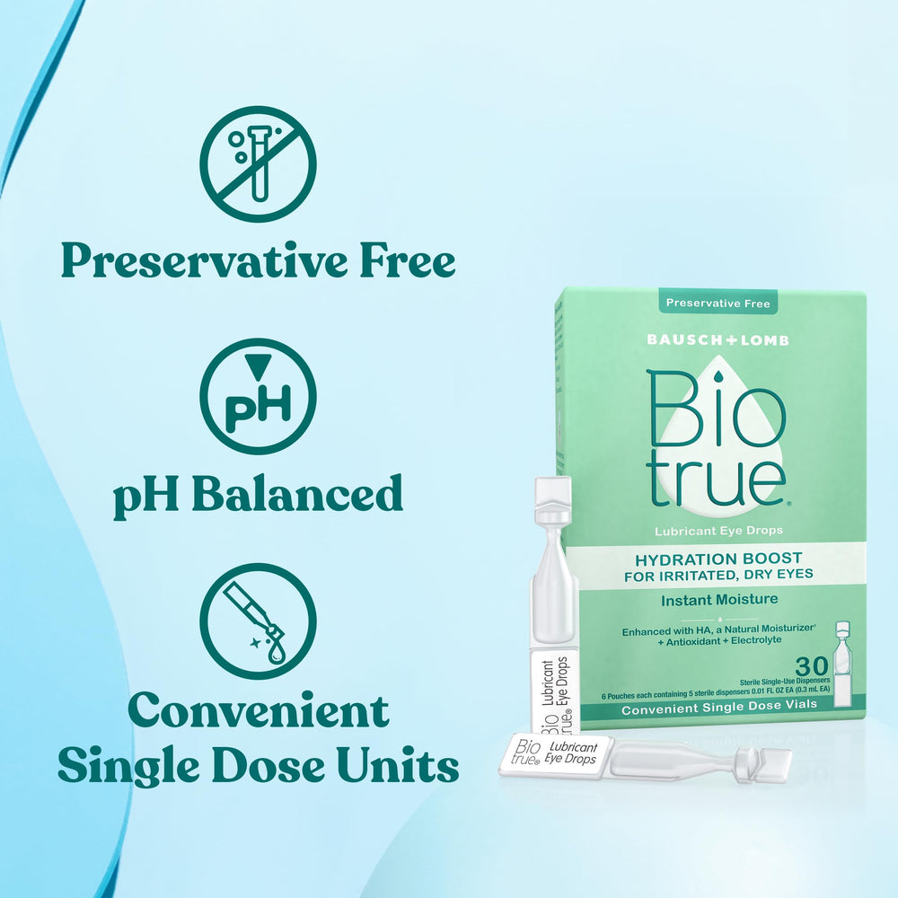 Two-pack Biotrue Hydration Boost Eye Drops set ready for travel