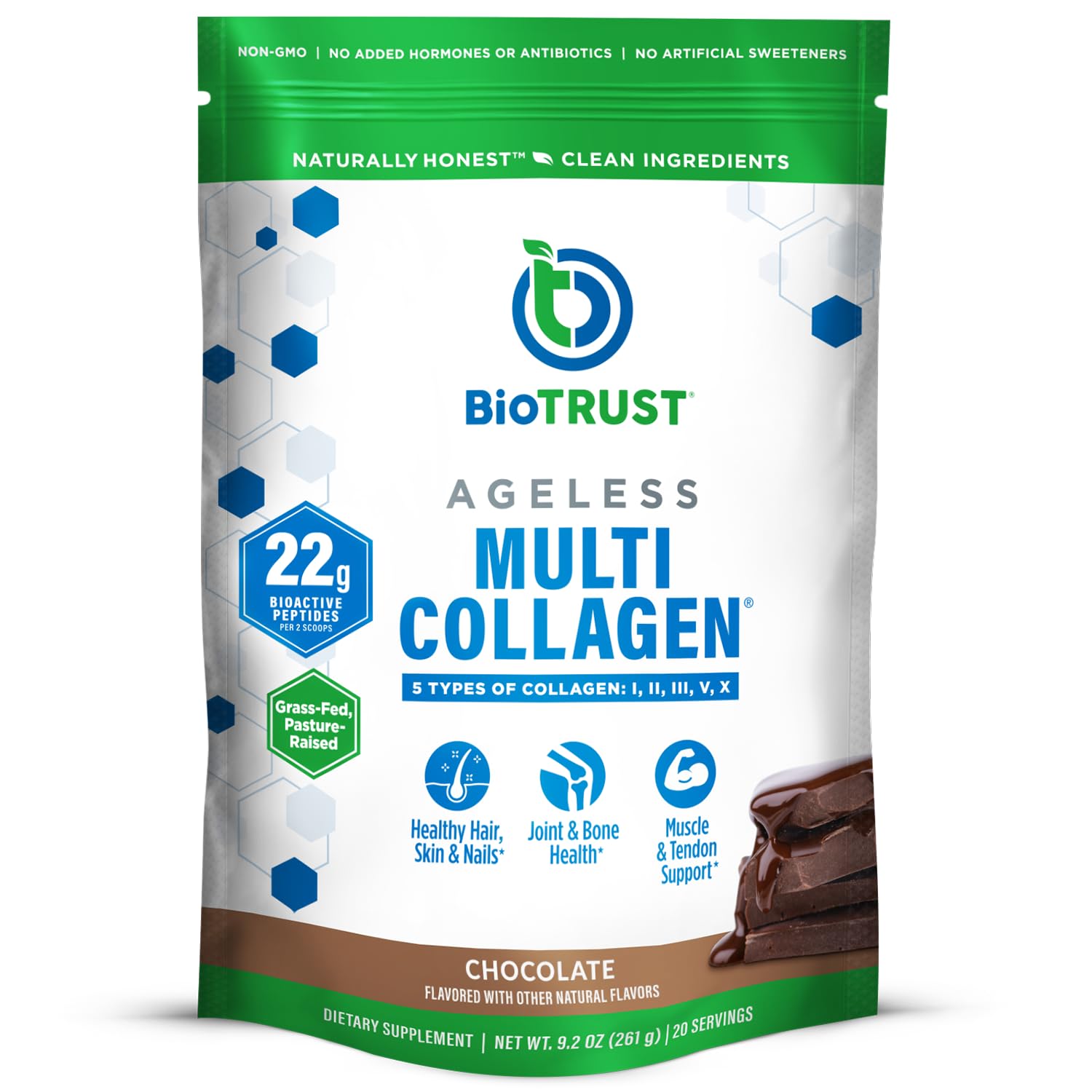 BioTrust Ageless Multi Collagen container on kitchen counter for daily wellness.