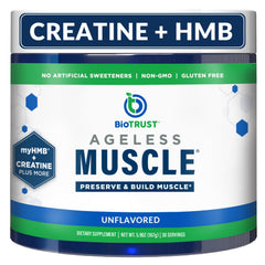 BioTrust Ageless Muscle Builder bottle close-up for daily muscle support.