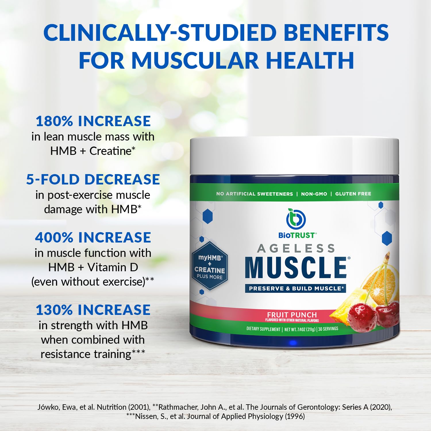 BioTrust Ageless Muscle scoop with vitamin D3 highlights complete formula