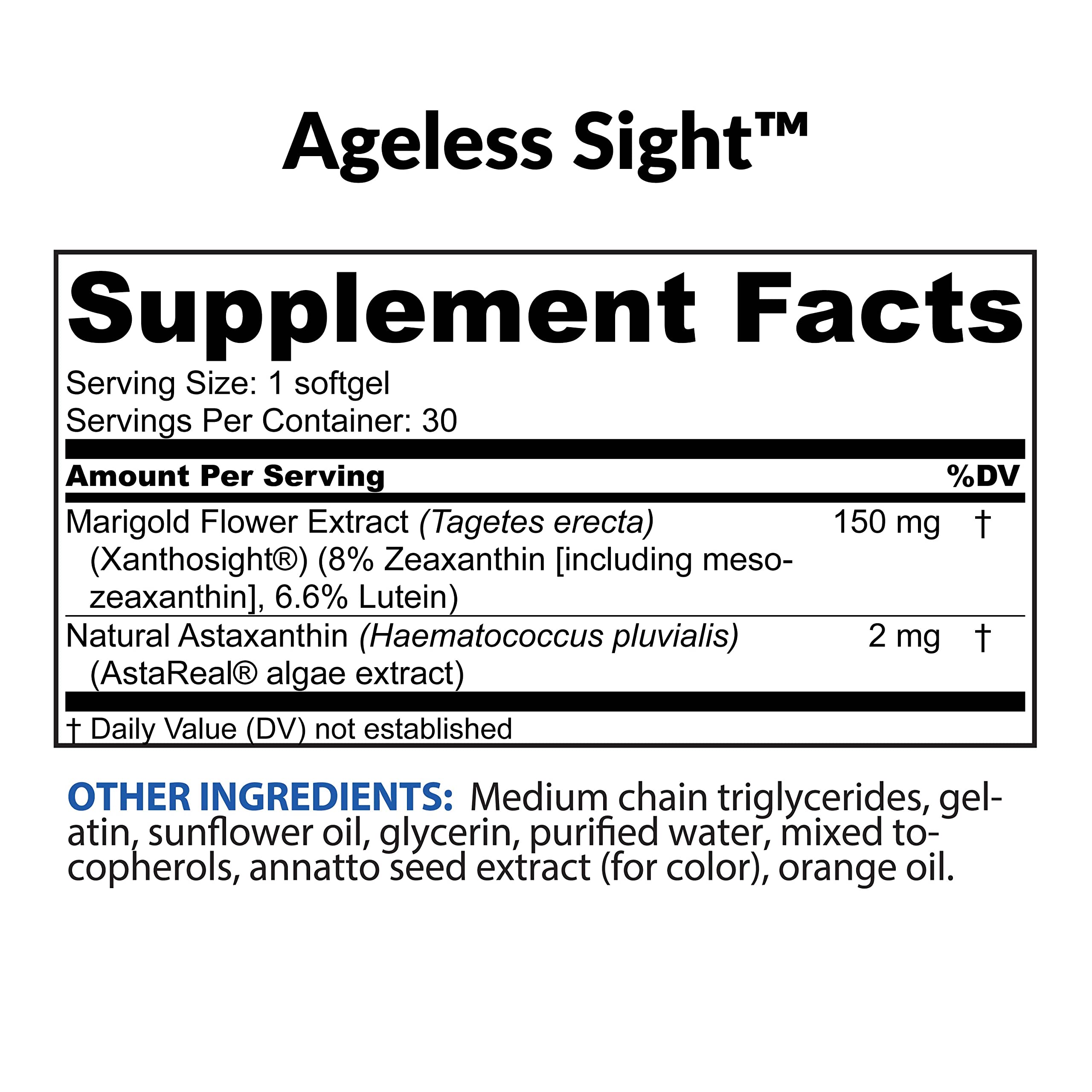 BioTrust Ageless Sight softgels close-up for convenient daily eye nutrition