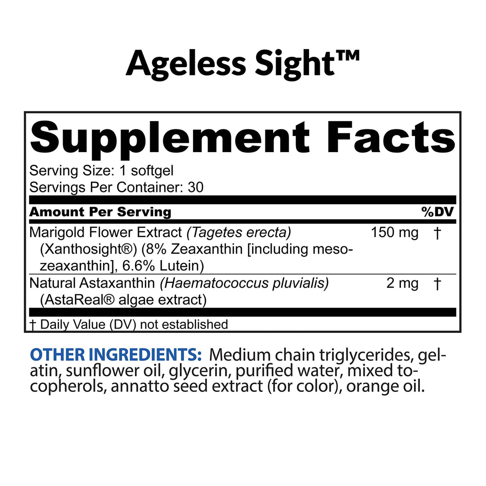 BioTrust Ageless Sight softgels close-up for convenient daily eye nutrition