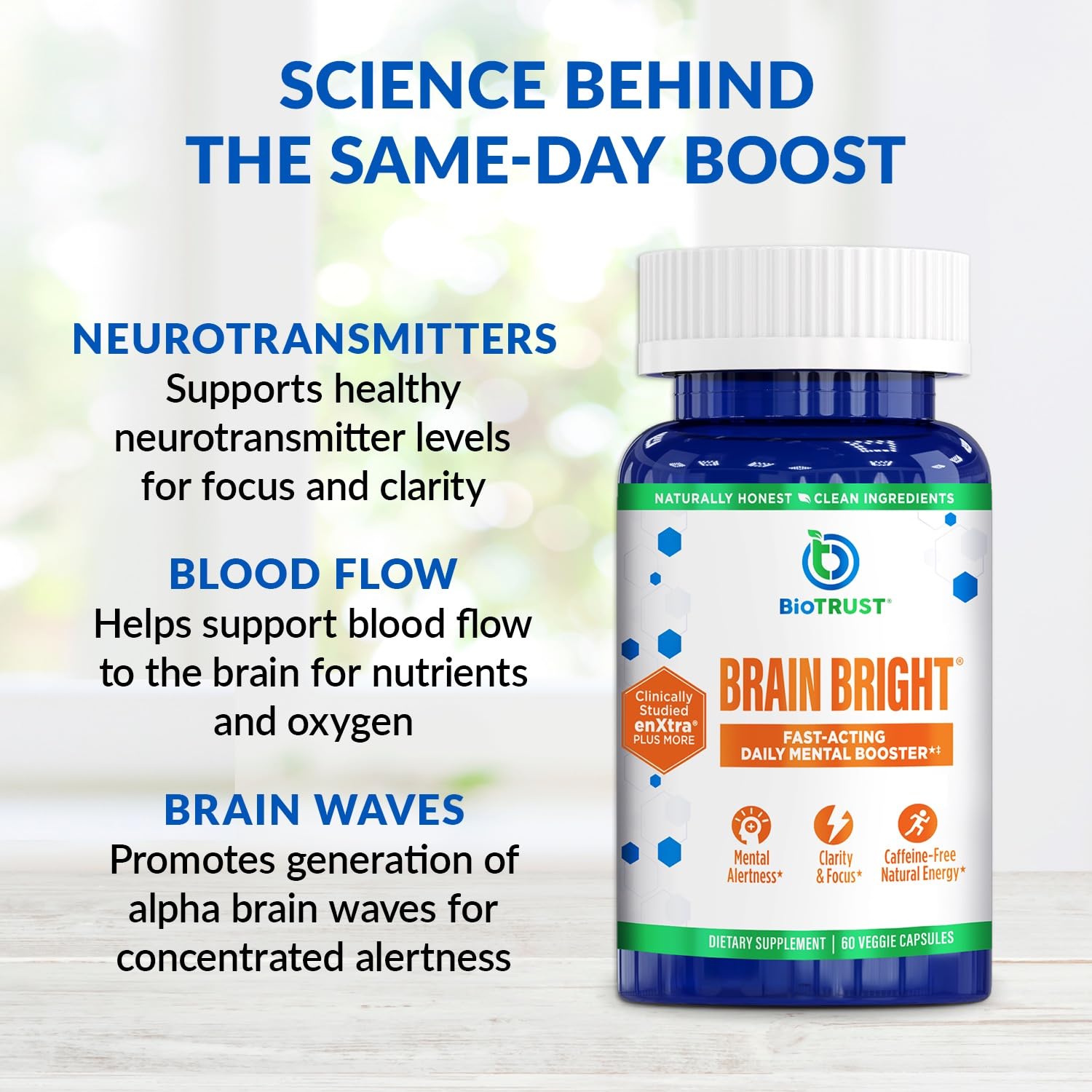 BioTrust Brain Bright capsules on hand for daily mental clarity