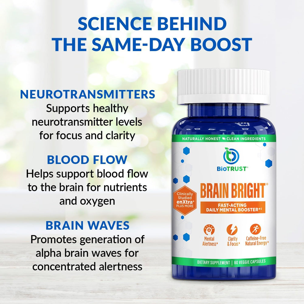 BioTrust Brain Bright capsules on hand for daily mental clarity