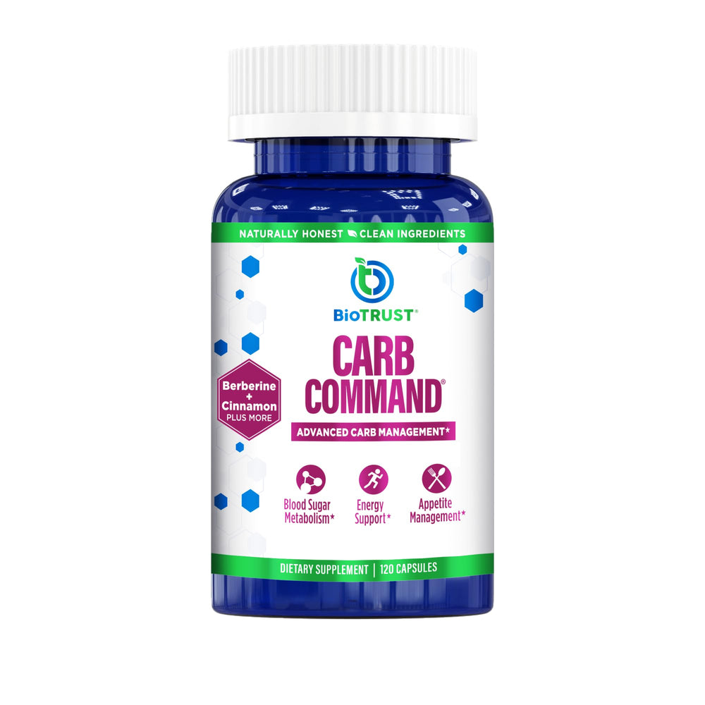 BioTrust Carb Command bottle label showing capsules for keto support.