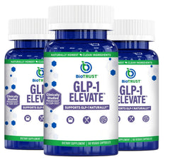 BioTrust GLP-1 Elevate bottle showing 90 servings supports daily appetite control.