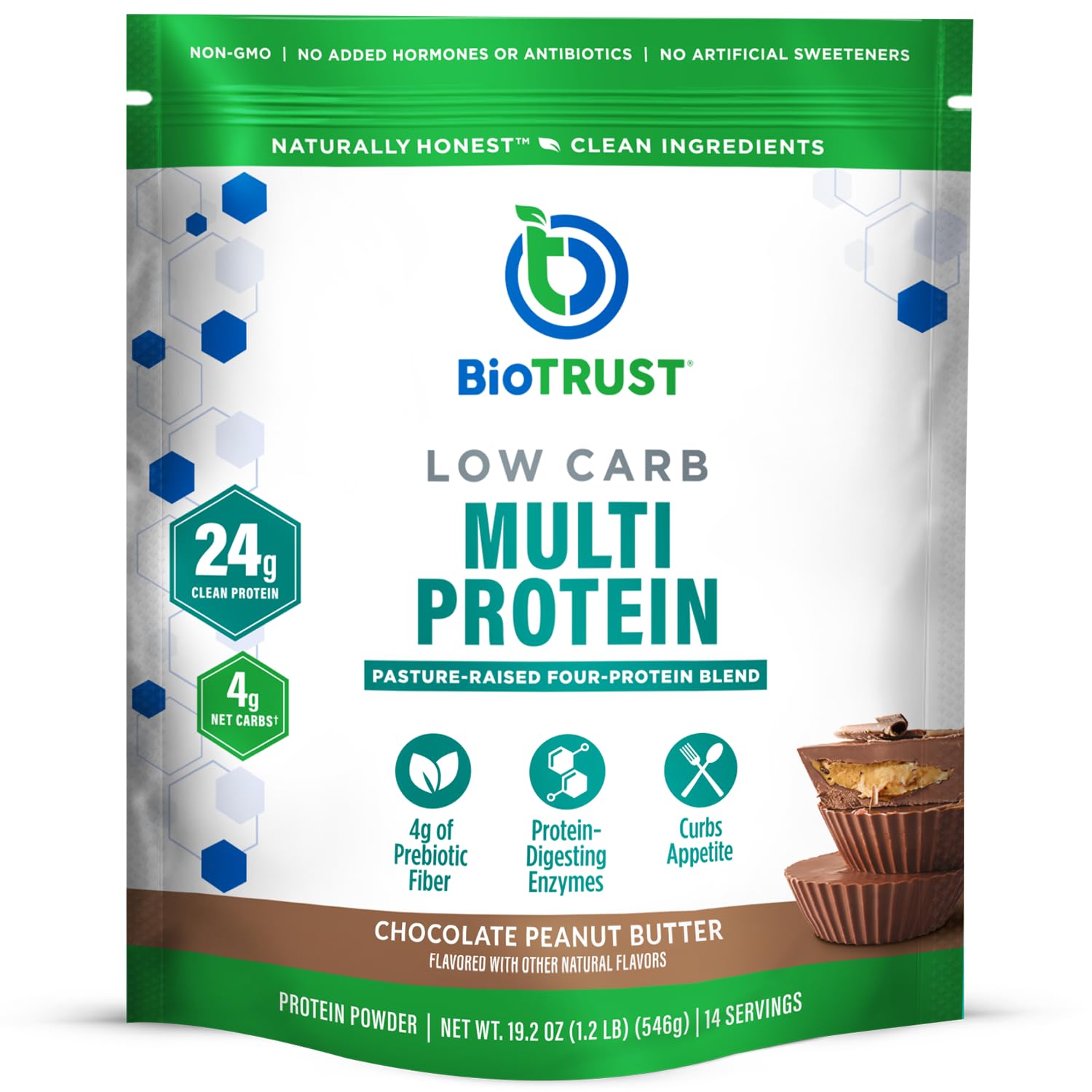 BioTrust Low Carb Protein Powder bottle—chocolate peanut butter flavor for post-workout recovery