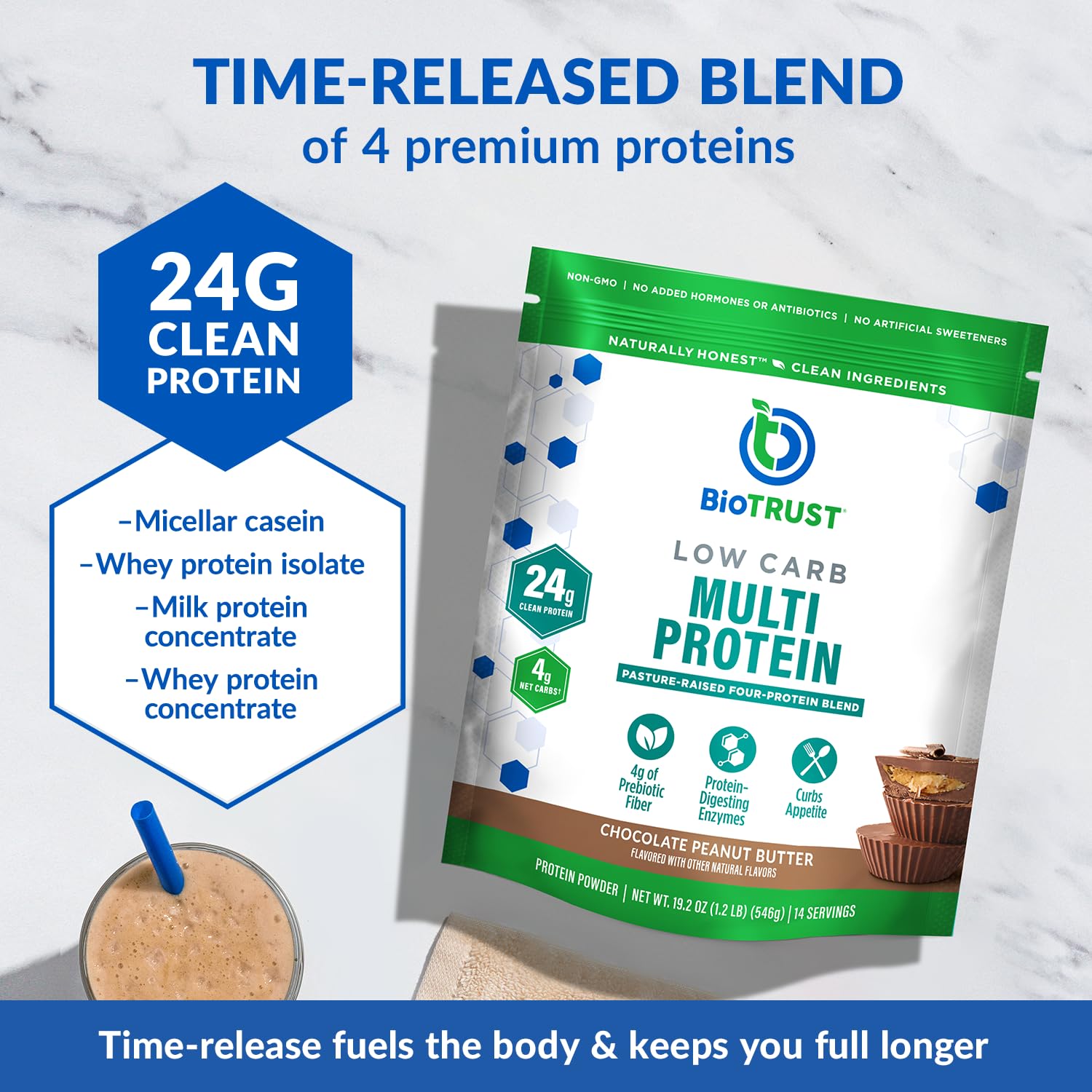 BioTrust Low Carb Protein Powder being shaken into a glass for an easy post-workout shake